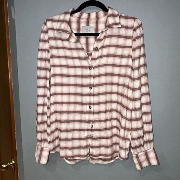 Rails Angelica pink plaid flannel mauve rose iron size M - Picture 1 of 10
